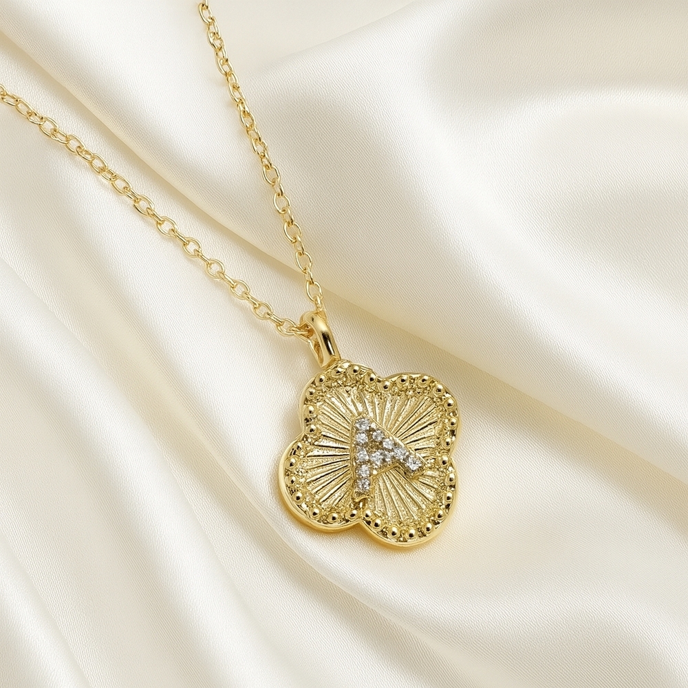Gold Floral Medallion Pendant Necklace w/ Gem Accent – Elegant Statement Jewelry